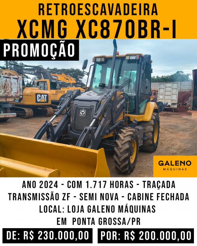 PROMOÇÃO Retroescavadeira XCMG XC870BR-I com 1.717 horas